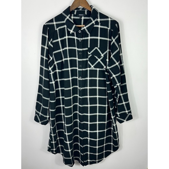 Torrid Tunic Shirt 2 Black Plaid Windowpane Button Down Dark Academia Preppy - Picture 1 of 7